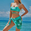 3pcs Tie Dye Print Bikini With Short Skirt Summer Beach Sexy Swimwear Womens Clothing